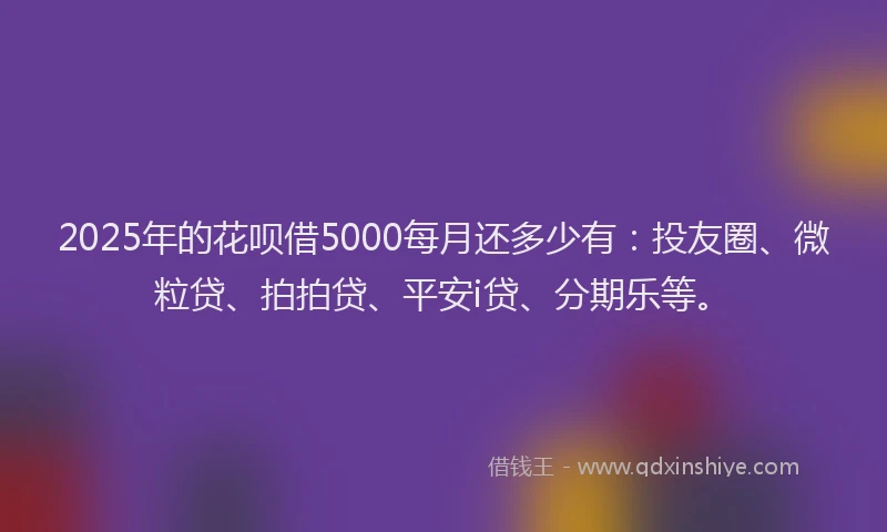 2025年的花呗借5000每月还多少有：投友圈、微粒贷、拍拍贷、平安i贷、分期乐等。