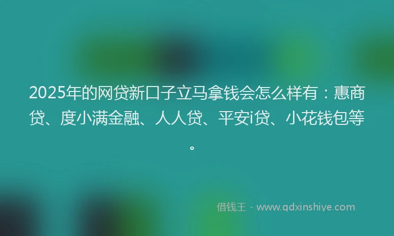 2025年的网贷新口子立马拿钱会怎么样有：惠商贷、度小满金融、人人贷、平安i贷、小花钱包等。
