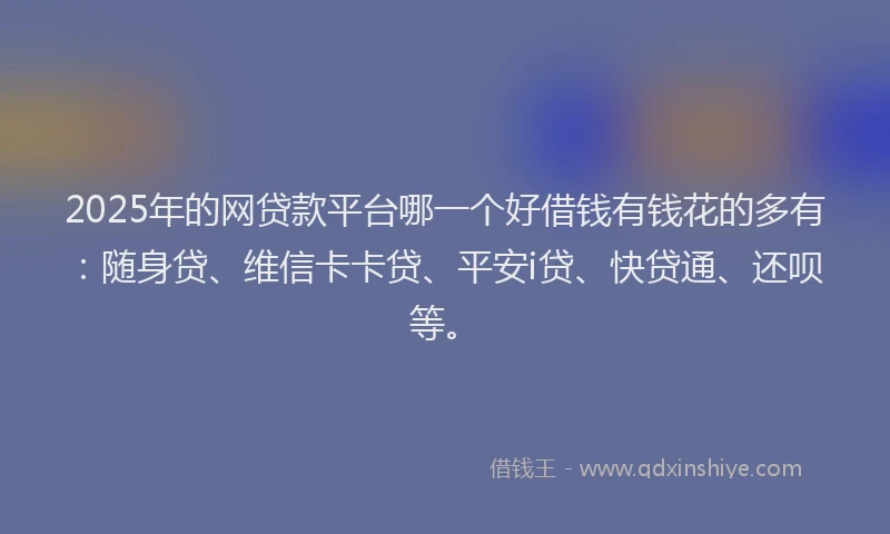 2025年的网贷款平台哪一个好借钱有钱花的多有：随身贷、维信卡卡贷、平安i贷、快贷通、还呗等。
