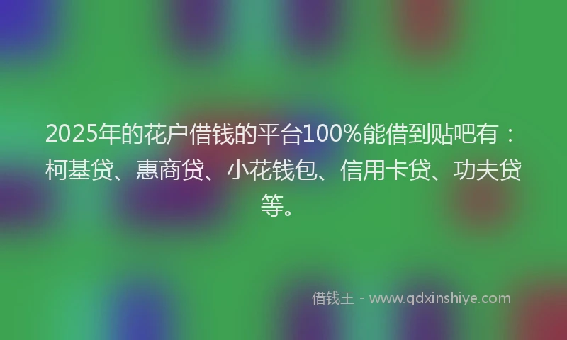 2025年的花户借钱的平台100%能借到贴吧有：柯基贷、惠商贷、小花钱包、信用卡贷、功夫贷等。