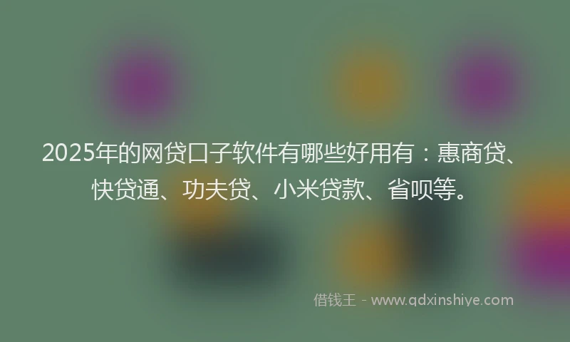 2025年的网贷口子软件有哪些好用有：惠商贷、快贷通、功夫贷、小米贷款、省呗等。