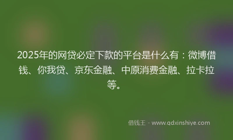 2025年的网贷必定下款的平台是什么有：微博借钱、你我贷、京东金融、中原消费金融、拉卡拉等。