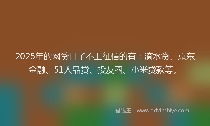 2025年的网贷口子不上征信的有：滴水贷、京东金融、51人品贷、投友圈、小米贷款等。