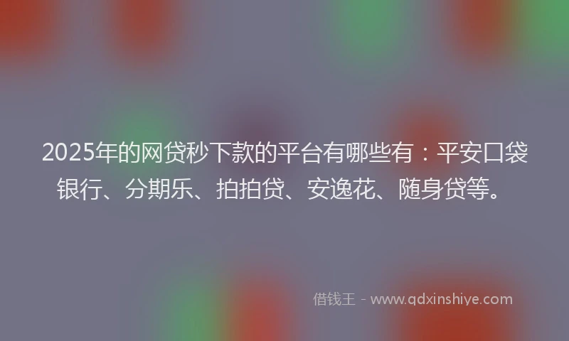 2025年的网贷秒下款的平台有哪些有：平安口袋银行、分期乐、拍拍贷、安逸花、随身贷等。