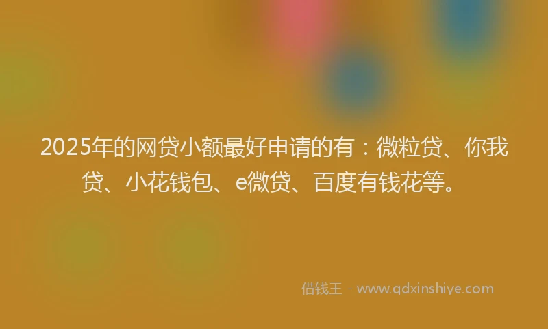 2025年的网贷小额最好申请的有：微粒贷、你我贷、小花钱包、e微贷、百度有钱花等。