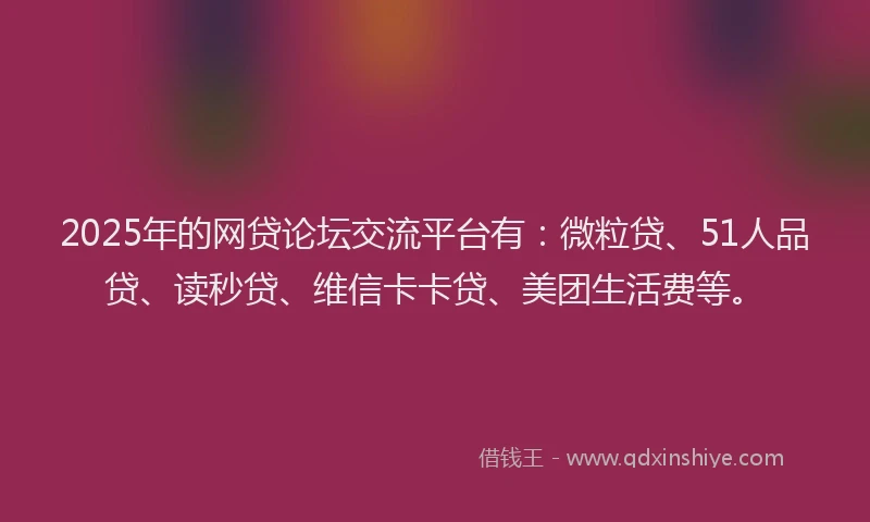 2025年的网贷论坛交流平台有：微粒贷、51人品贷、读秒贷、维信卡卡贷、美团生活费等。