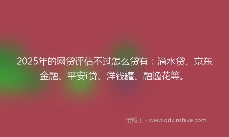 2025年的网贷评估不过怎么贷有：滴水贷、京东金融、平安i贷、洋钱罐、融逸花等。
