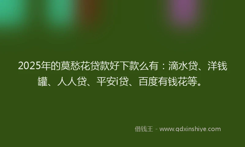 2025年的莫愁花贷款好下款么有：滴水贷、洋钱罐、人人贷、平安i贷、百度有钱花等。
