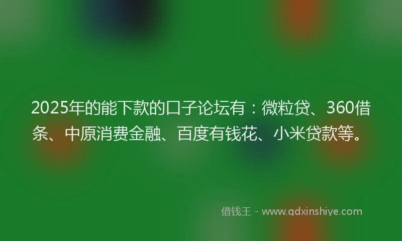 2025年的能下款的口子论坛有：微粒贷、360借条、中原消费金融、百度有钱花、小米贷款等。