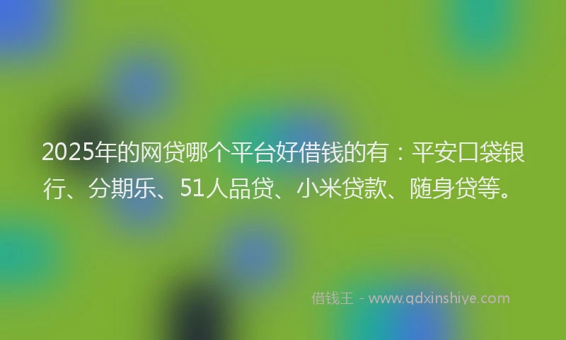 2025年的网贷哪个平台好借钱的有：平安口袋银行、分期乐、51人品贷、小米贷款、随身贷等。