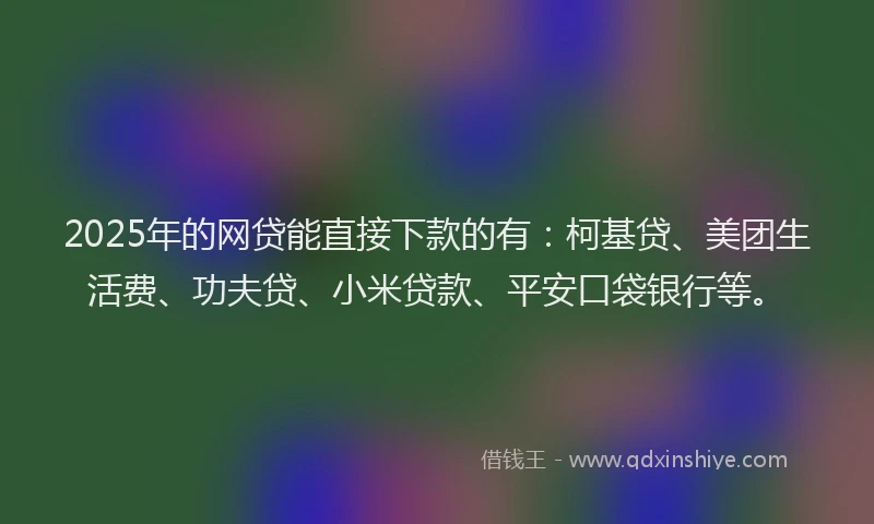 2025年的网贷能直接下款的有：柯基贷、美团生活费、功夫贷、小米贷款、平安口袋银行等。