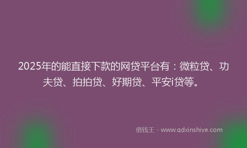 2025年的能直接下款的网贷平台有：微粒贷、功夫贷、拍拍贷、好期贷、平安i贷等。