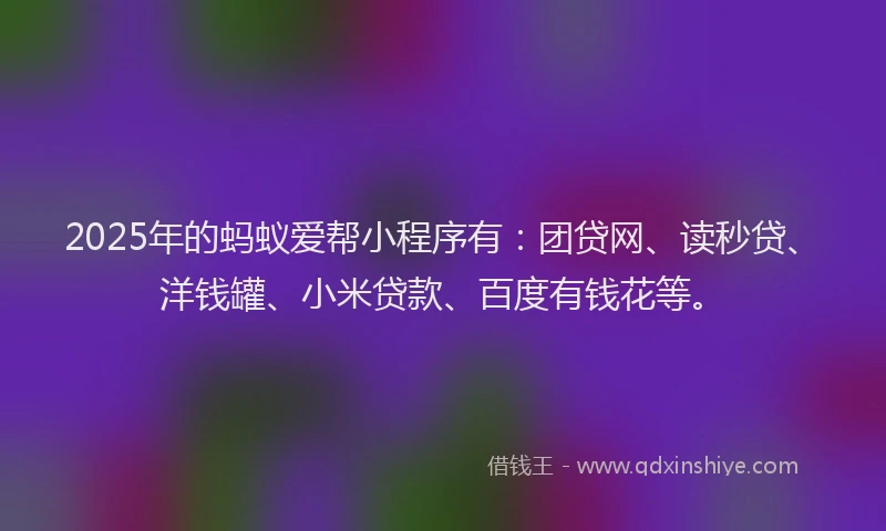 2025年的蚂蚁爱帮小程序有：团贷网、读秒贷、洋钱罐、小米贷款、百度有钱花等。