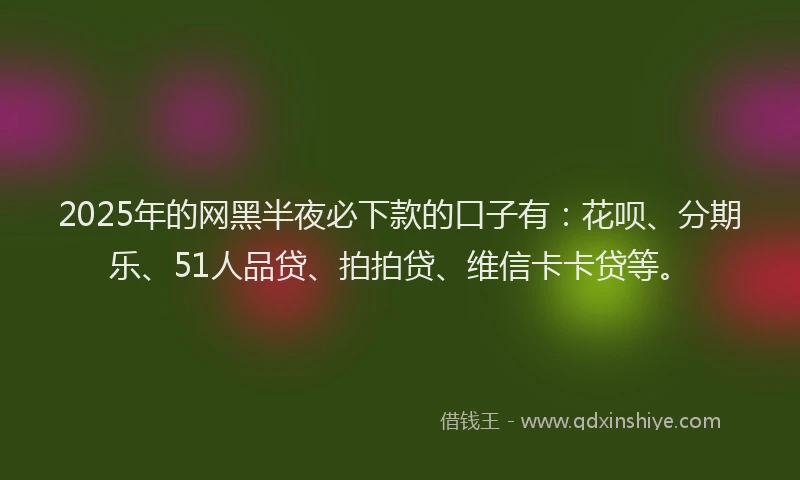 2025年的网黑半夜必下款的口子有：花呗、分期乐、51人品贷、拍拍贷、维信卡卡贷等。
