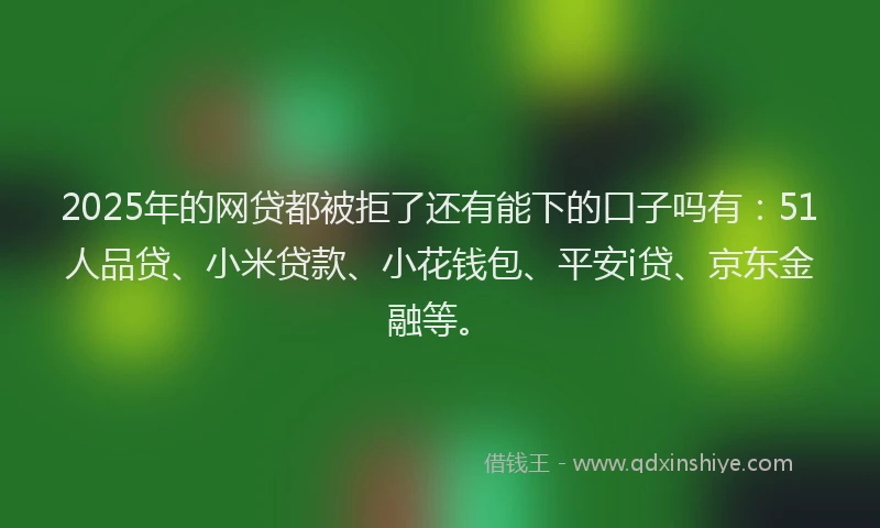 2025年的网贷都被拒了还有能下的口子吗有：51人品贷、小米贷款、小花钱包、平安i贷、京东金融等。