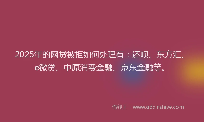 2025年的网贷被拒如何处理有：还呗、东方汇、e微贷、中原消费金融、京东金融等。