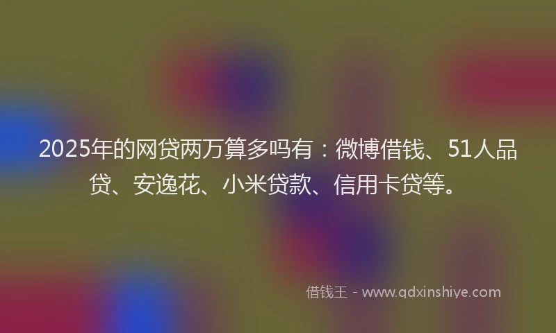 2025年的网贷两万算多吗有：微博借钱、51人品贷、安逸花、小米贷款、信用卡贷等。