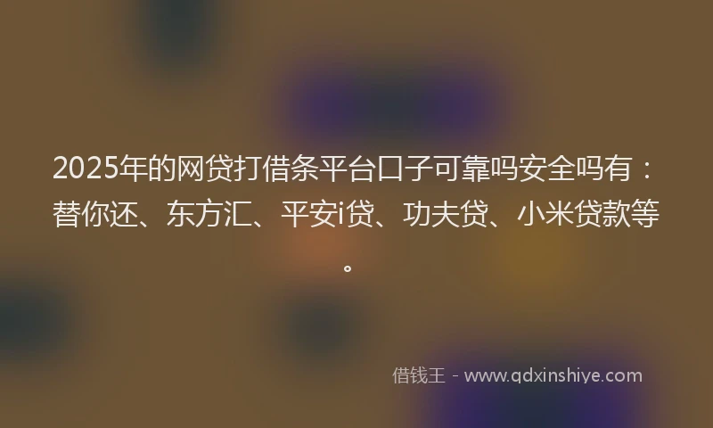 2025年的网贷打借条平台口子可靠吗安全吗有：替你还、东方汇、平安i贷、功夫贷、小米贷款等。
