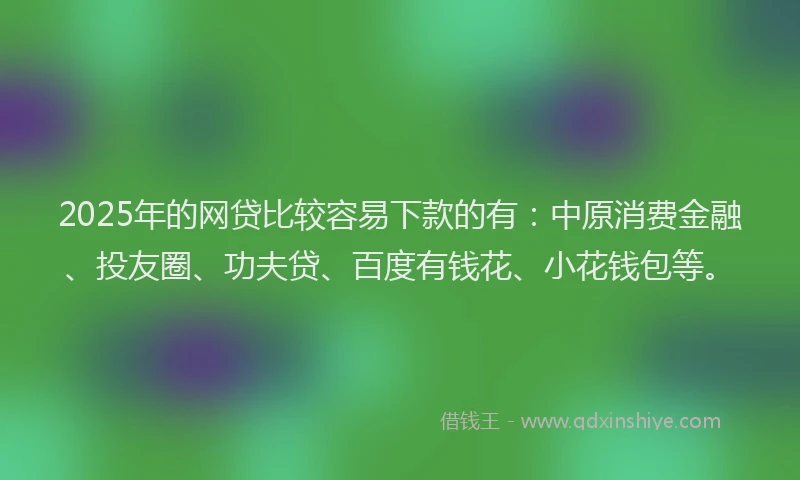 2025年的网贷比较容易下款的有：中原消费金融、投友圈、功夫贷、百度有钱花、小花钱包等。