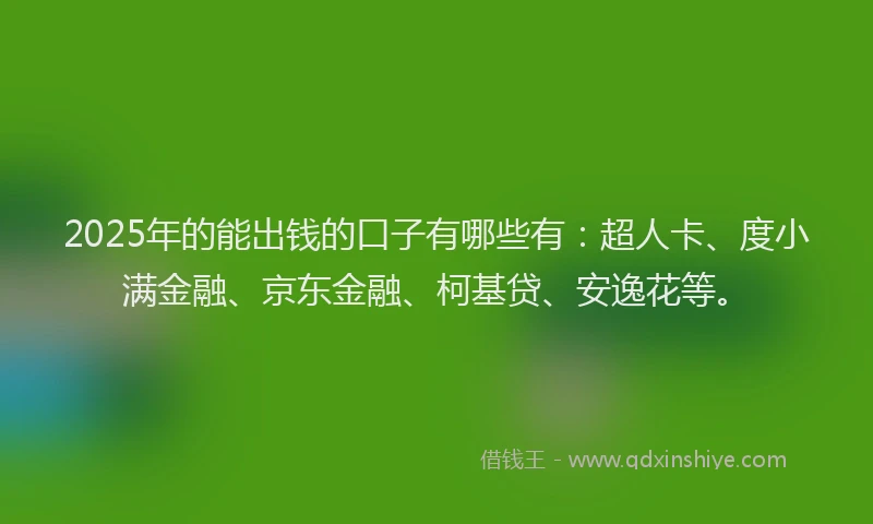 2025年的能出钱的口子有哪些有：超人卡、度小满金融、京东金融、柯基贷、安逸花等。