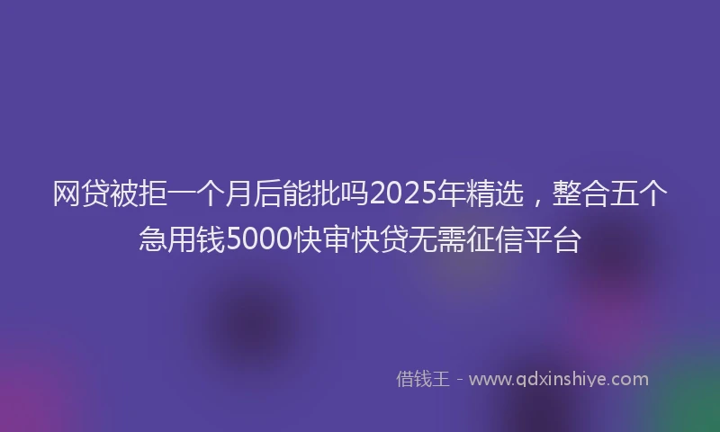 网贷被拒一个月后能批吗2025年精选，整合五个急用钱5000快审快贷无需征信平台