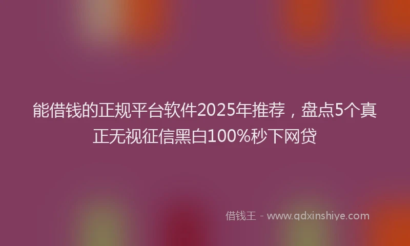 能借钱的正规平台软件2025年推荐，盘点5个真正无视征信黑白100%秒下网贷