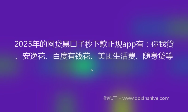 2025年的网贷黑口子秒下款正规app有：你我贷、安逸花、百度有钱花、美团生活费、随身贷等。