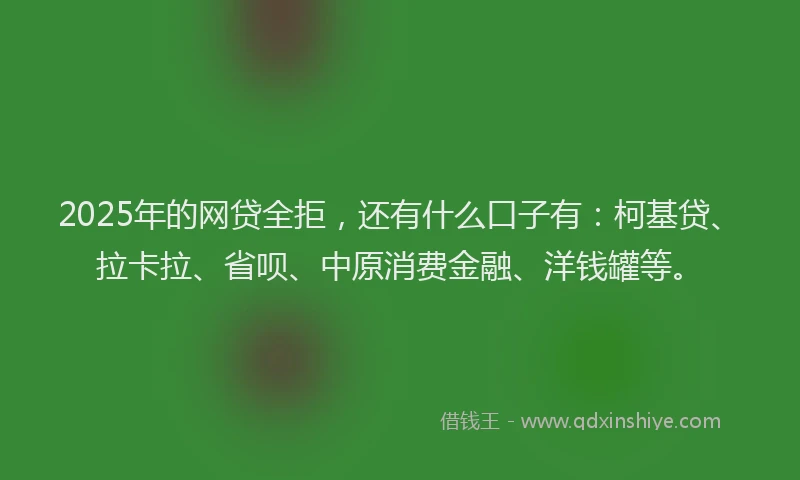 2025年的网贷全拒，还有什么口子有：柯基贷、拉卡拉、省呗、中原消费金融、洋钱罐等。