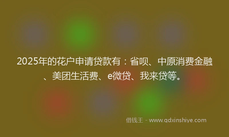 2025年的花户申请贷款有：省呗、中原消费金融、美团生活费、e微贷、我来贷等。