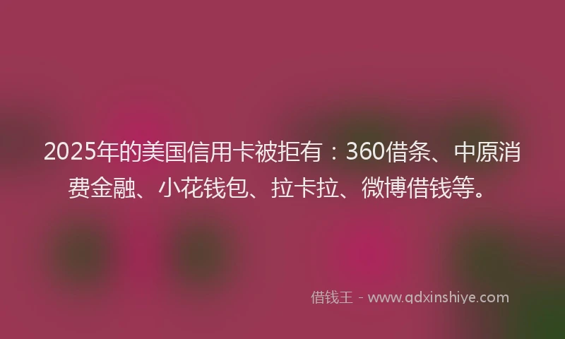 2025年的美国信用卡被拒有：360借条、中原消费金融、小花钱包、拉卡拉、微博借钱等。