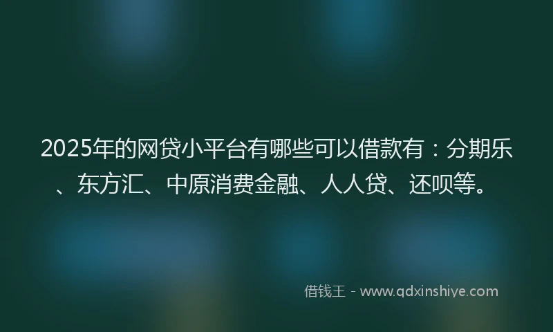 2025年的网贷小平台有哪些可以借款有：分期乐、东方汇、中原消费金融、人人贷、还呗等。