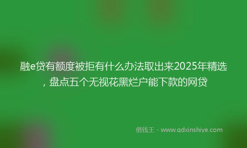 融e贷有额度被拒有什么办法取出来2025年精选，盘点五个无视花黑烂户能下款的网贷