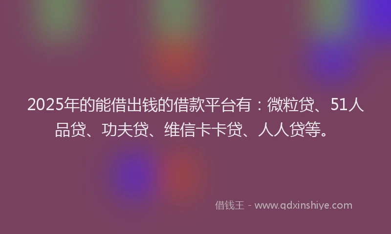 2025年的能借出钱的借款平台有：微粒贷、51人品贷、功夫贷、维信卡卡贷、人人贷等。
