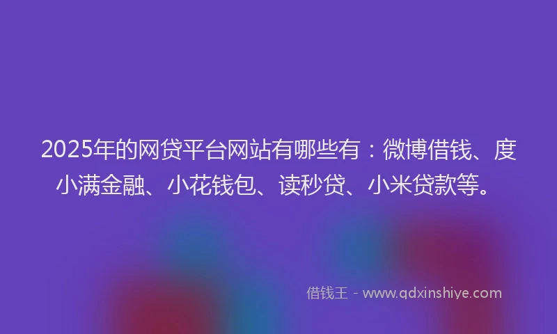 2025年的网贷平台网站有哪些有：微博借钱、度小满金融、小花钱包、读秒贷、小米贷款等。