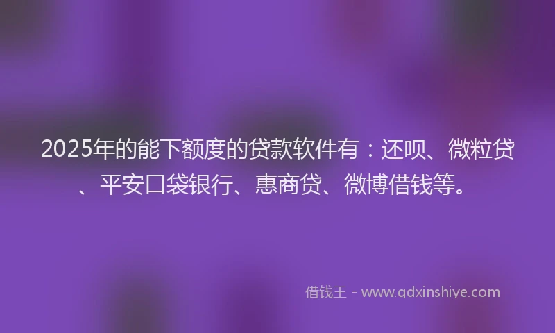 2025年的能下额度的贷款软件有：还呗、微粒贷、平安口袋银行、惠商贷、微博借钱等。