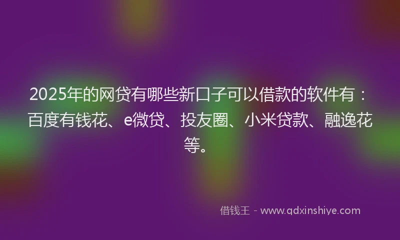 2025年的网贷有哪些新口子可以借款的软件有：百度有钱花、e微贷、投友圈、小米贷款、融逸花等。