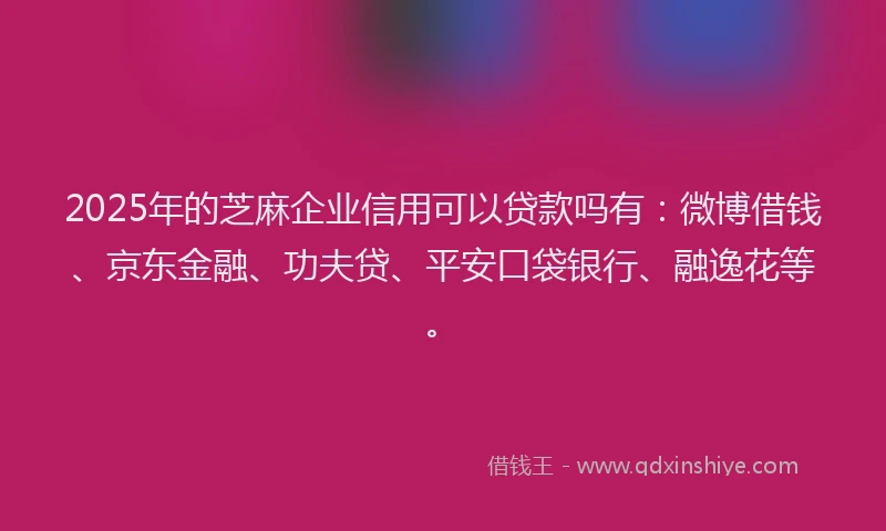 2025年的芝麻企业信用可以贷款吗有：微博借钱、京东金融、功夫贷、平安口袋银行、融逸花等。