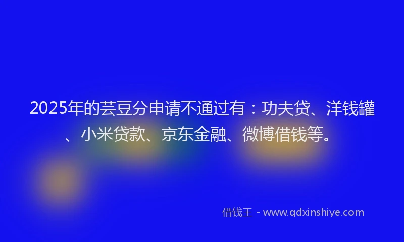2025年的芸豆分申请不通过有：功夫贷、洋钱罐、小米贷款、京东金融、微博借钱等。