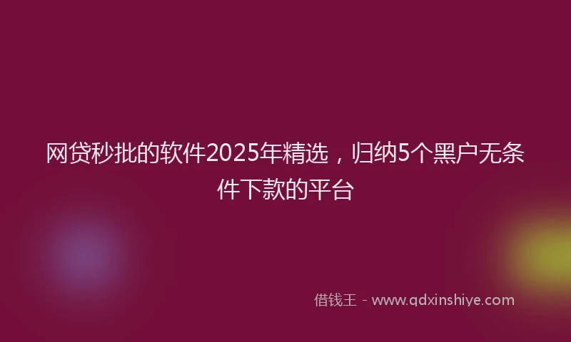 网贷秒批的软件2025年精选，归纳5个黑户无条件下款的平台