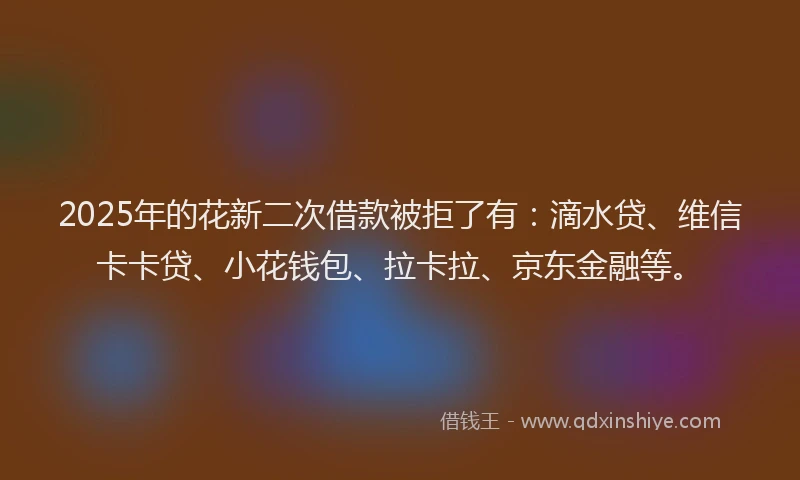 2025年的花新二次借款被拒了有：滴水贷、维信卡卡贷、小花钱包、拉卡拉、京东金融等。