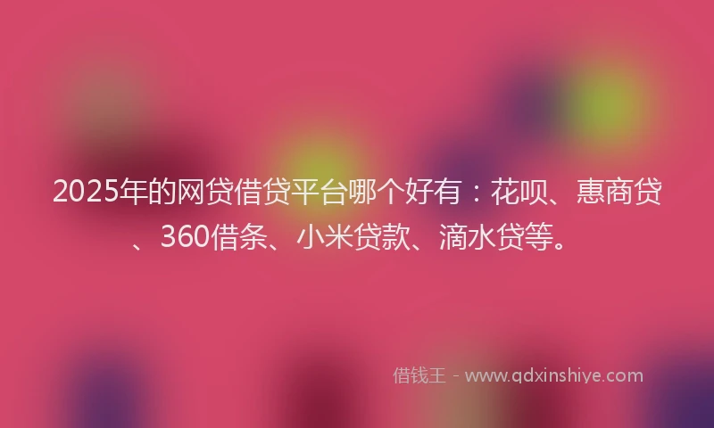 2025年的网贷借贷平台哪个好有：花呗、惠商贷、360借条、小米贷款、滴水贷等。