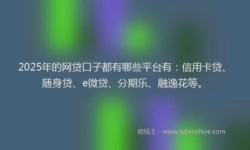 2025年的网贷口子都有哪些平台有：信用卡贷、随身贷、e微贷、分期乐、融逸花等。