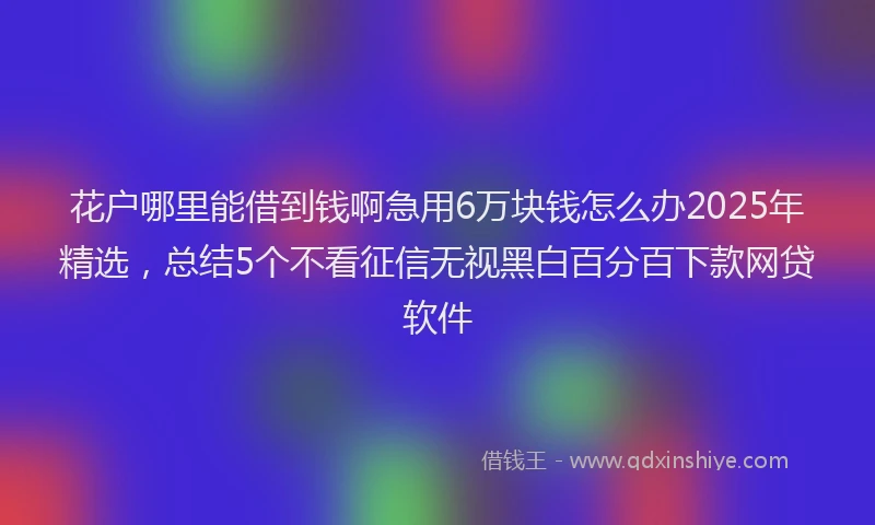 花户哪里能借到钱啊急用6万块钱怎么办2025年精选，总结5个不看征信无视黑白百分百下款网贷软件