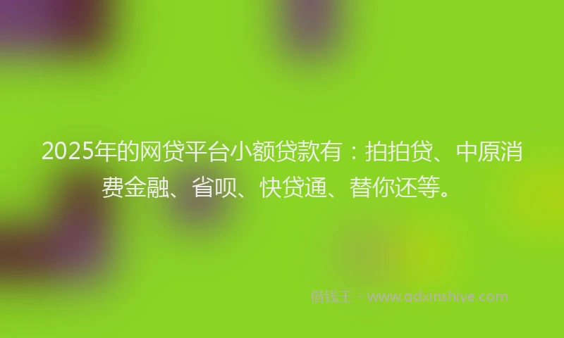 2025年的网贷平台小额贷款有：拍拍贷、中原消费金融、省呗、快贷通、替你还等。