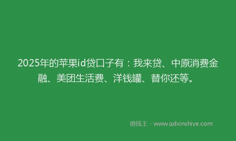 2025年的苹果id贷口子有：我来贷、中原消费金融、美团生活费、洋钱罐、替你还等。