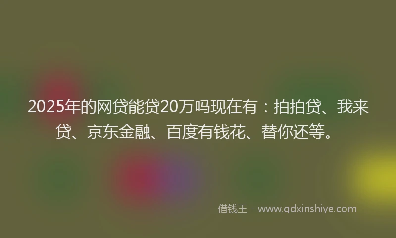 2025年的网贷能贷20万吗现在有：拍拍贷、我来贷、京东金融、百度有钱花、替你还等。
