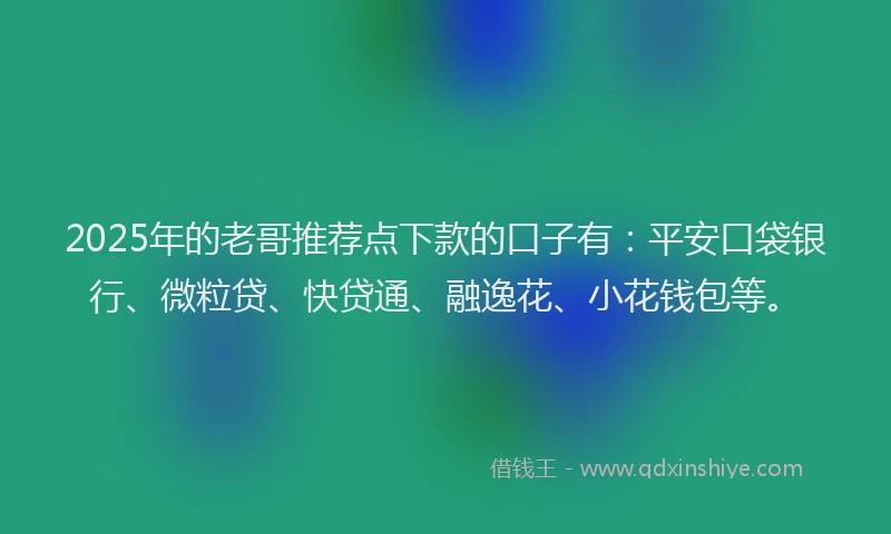 2025年的老哥推荐点下款的口子有：平安口袋银行、微粒贷、快贷通、融逸花、小花钱包等。