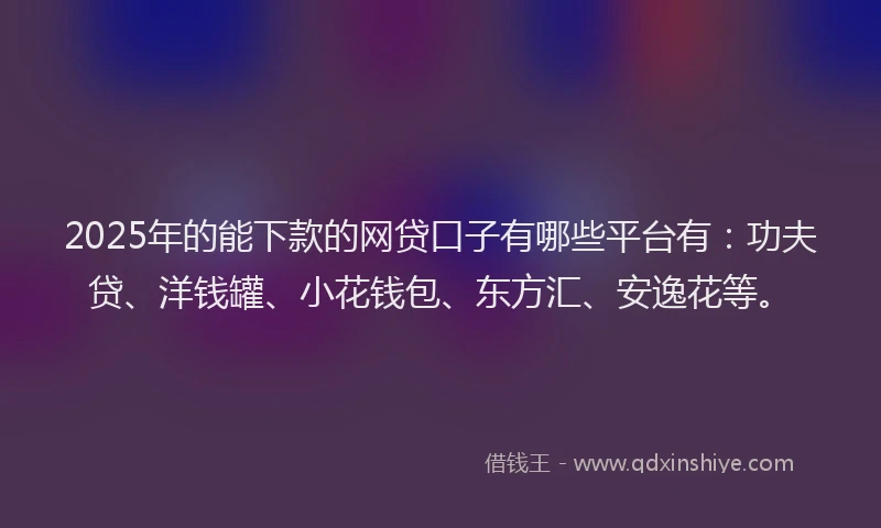 2025年的能下款的网贷口子有哪些平台有：功夫贷、洋钱罐、小花钱包、东方汇、安逸花等。