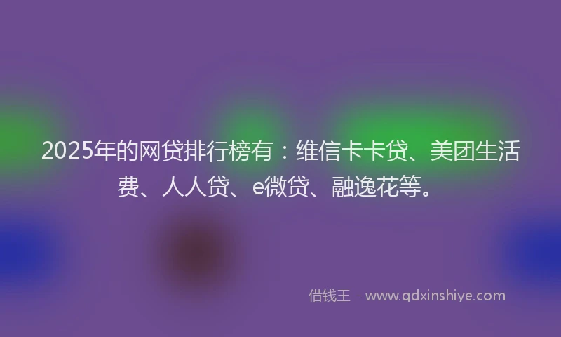 2025年的网贷排行榜有：维信卡卡贷、美团生活费、人人贷、e微贷、融逸花等。