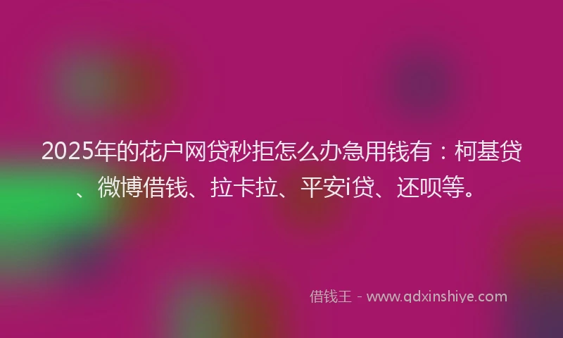 2025年的花户网贷秒拒怎么办急用钱有：柯基贷、微博借钱、拉卡拉、平安i贷、还呗等。